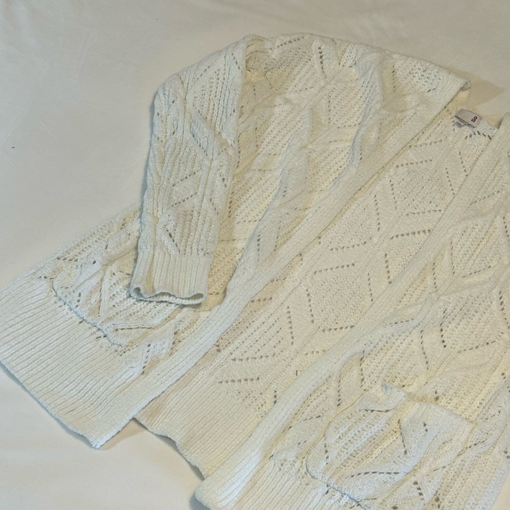 SO White Cable Knit Cardigan Sweater